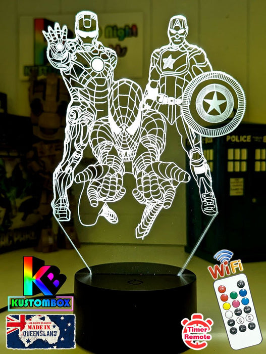 Personalised Name Iron, Spider Man, Captain America Super Hero 3D LED Night Light - KustomboxNight Lights & Ambient LightingKustomboxStandard Size