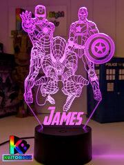 Personalised Name Iron, Spider Man, Captain America Super Hero 3D LED Night Light - KustomboxNight Lights & Ambient LightingKustomboxStandard Size