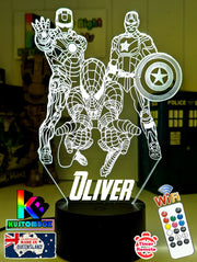 Personalised Name Iron, Spider Man, Captain America Super Hero 3D LED Night Light - KustomboxNight Lights & Ambient LightingKustomboxStandard Size