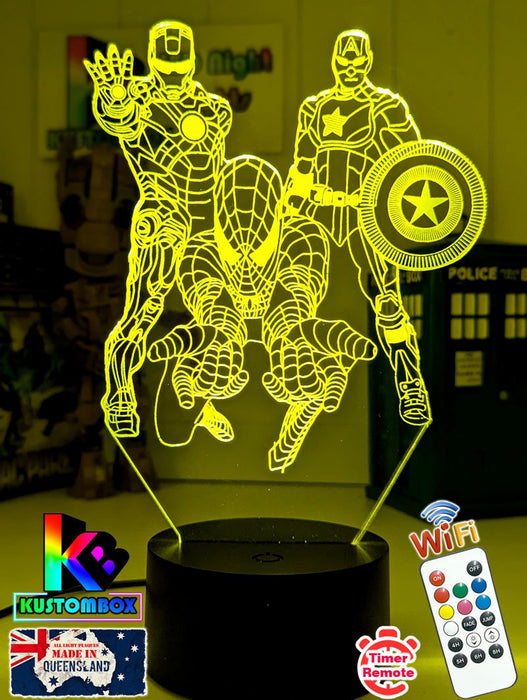 Personalised Name Iron, Spider Man, Captain America Super Hero 3D LED Night Light - KustomboxNight Lights & Ambient LightingKustomboxStandard Size