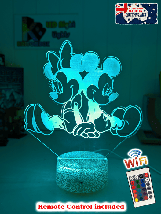 Personalised Name Mickey & Minnie Mouse 3D LED Night Light Lamp - KustomboxNight Lights & Ambient LightingKustomboxStandard Size - No Name