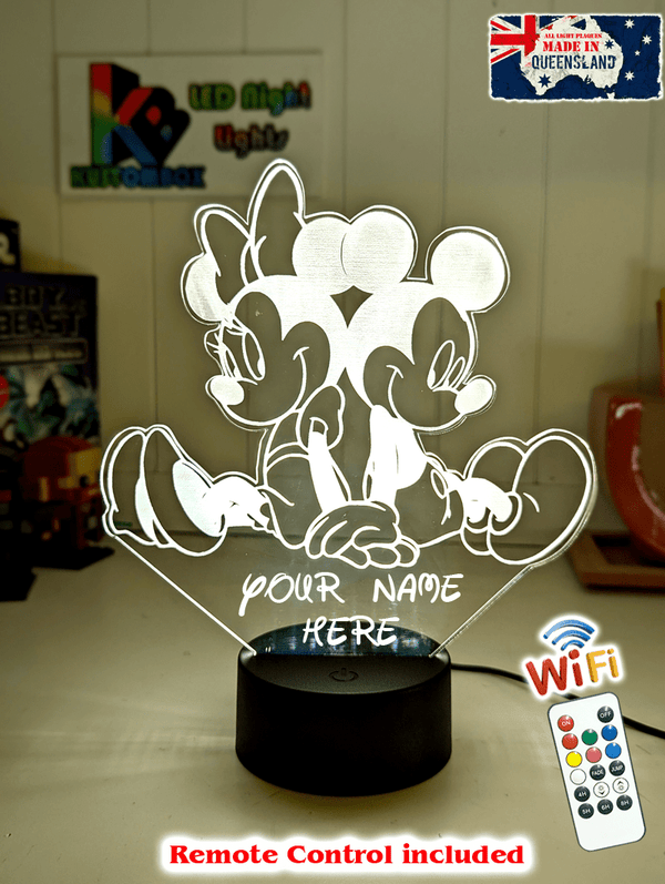 Personalised Name Mickey & Minnie Mouse 3D LED Night Light Lamp - KustomboxNight Lights & Ambient LightingKustomboxStandard Size - No Name