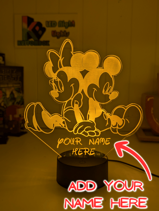 Personalised Name Mickey & Minnie Mouse 3D LED Night Light Lamp - KustomboxNight Lights & Ambient LightingKustomboxStandard Size - No Name