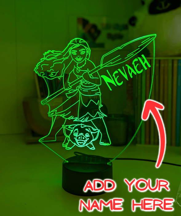 Personalised Name Moana & Pua Personalised Name Light 3D LED Night Light - KustomboxNight Lights & Ambient LightingKustomboxStandard Size