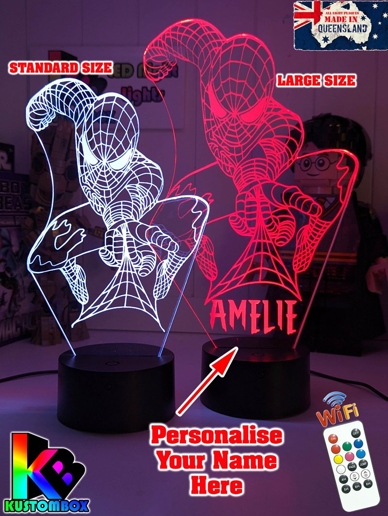PERSONALISED NAME SPIDERMAN 3D LED Night Light Lamp - KustomboxNight Lights & Ambient LightingKustomboxStandard Size - No Name