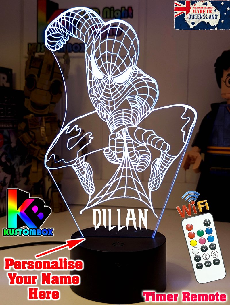 PERSONALISED NAME SPIDERMAN 3D LED Night Light Lamp - KustomboxNight Lights & Ambient LightingKustomboxStandard Size - No Name