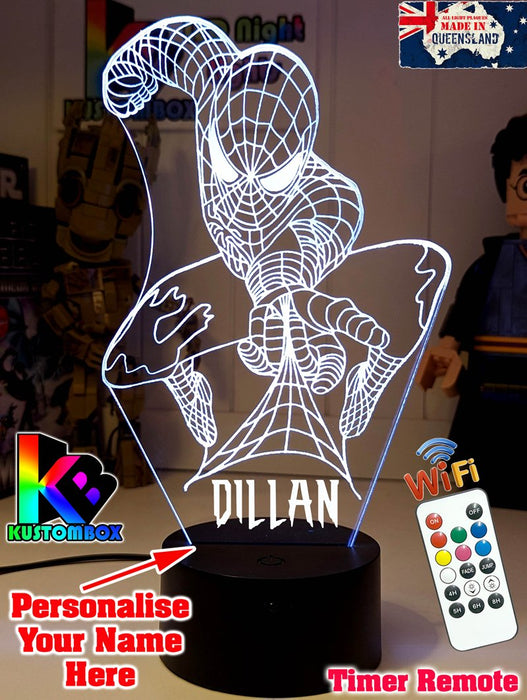 PERSONALISED NAME SPIDERMAN 3D LED Night Light Lamp - KustomboxNight Lights & Ambient LightingKustomboxStandard Size - No Name