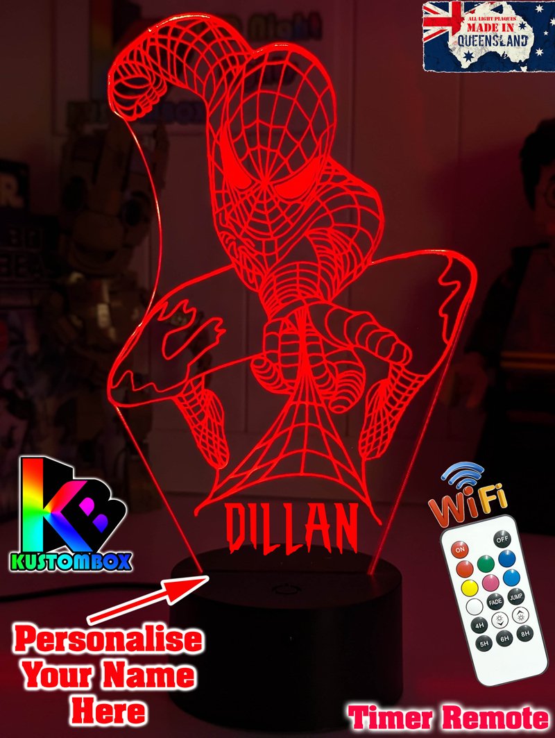 PERSONALISED NAME SPIDERMAN 3D LED Night Light Lamp - KustomboxNight Lights & Ambient LightingKustomboxStandard Size - No Name