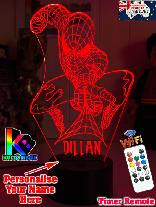 PERSONALISED NAME SPIDERMAN 3D LED Night Light Lamp - KustomboxNight Lights & Ambient LightingKustomboxStandard Size - No Name