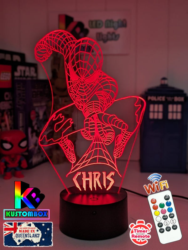 PERSONALISED NAME SPIDERMAN 3D LED Night Light Lamp - KustomboxNight Lights & Ambient LightingKustomboxStandard Size - No Name