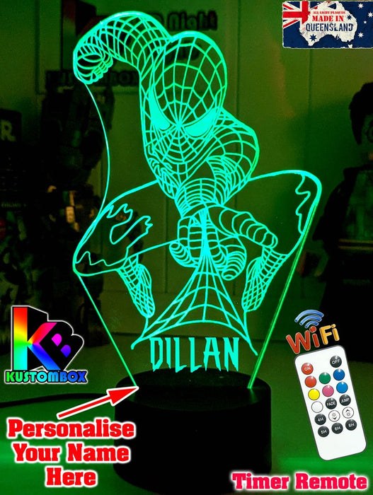 PERSONALISED NAME SPIDERMAN 3D LED Night Light Lamp - KustomboxNight Lights & Ambient LightingKustomboxStandard Size - No Name