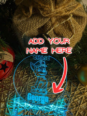 Personalised Paw Patrol Chase 3D LED Light Christmas Bauble Decoration - KustomboxNight Lights & Ambient LightingKustomboxBauble - Standard