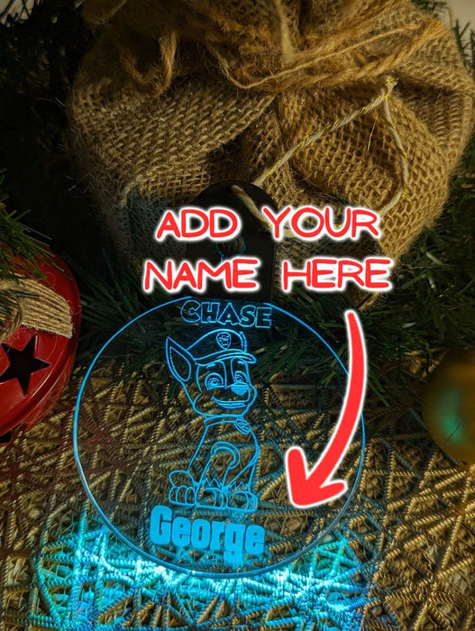 Personalised Paw Patrol Chase 3D LED Light Christmas Bauble Decoration - KustomboxNight Lights & Ambient LightingKustomboxBauble - Standard