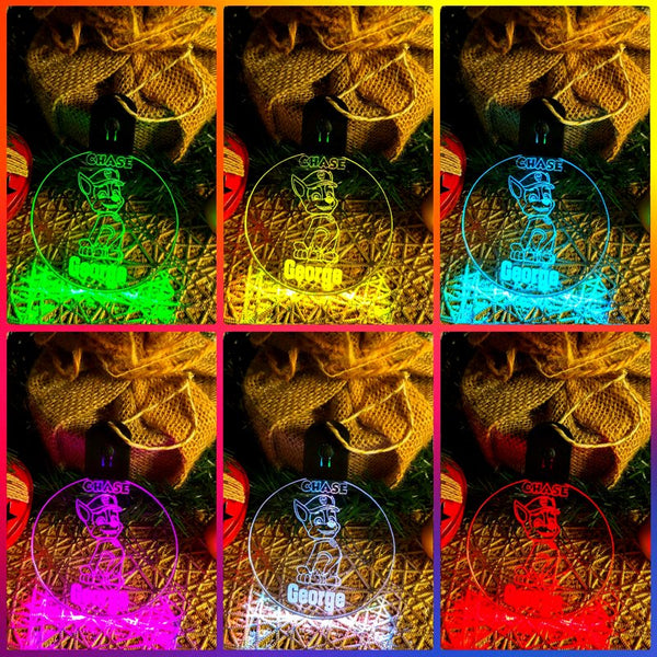 Personalised Paw Patrol Chase 3D LED Light Christmas Bauble Decoration - KustomboxNight Lights & Ambient LightingKustomboxBauble - Standard