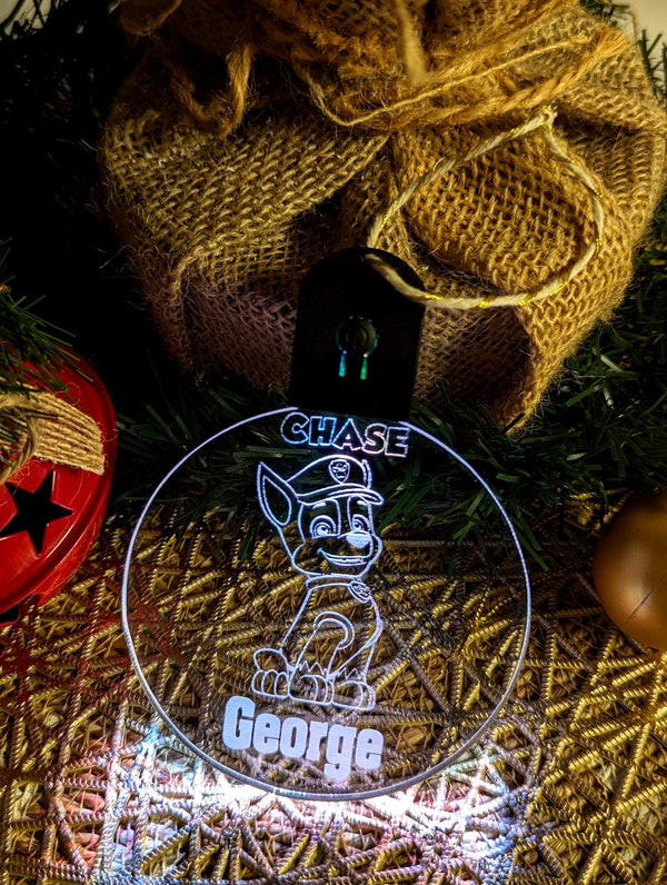 Personalised Paw Patrol Chase 3D LED Light Christmas Bauble Decoration - KustomboxNight Lights & Ambient LightingKustomboxBauble - Standard