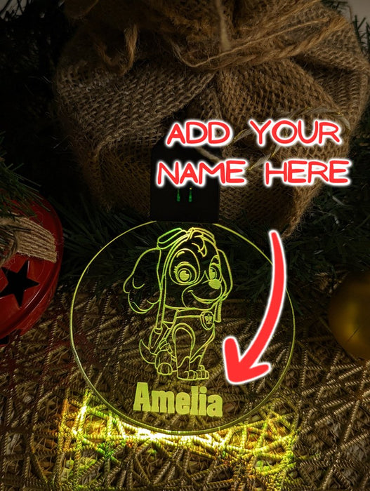Personalised Paw Patrol Skye 3D LED Light Christmas Bauble Decoration - KustomboxNight Lights & Ambient LightingKustomboxBauble - Standard