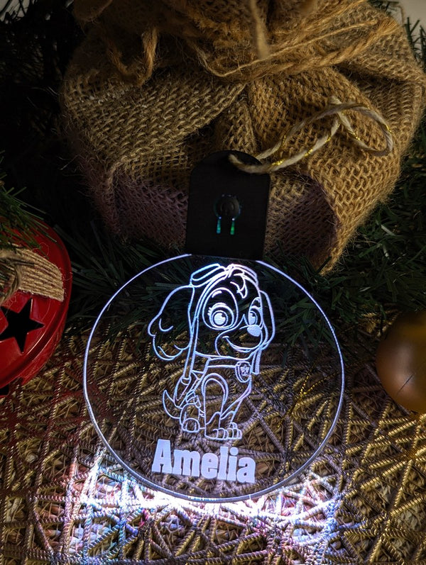 Personalised Paw Patrol Skye 3D LED Light Christmas Bauble Decoration - KustomboxNight Lights & Ambient LightingKustomboxBauble - Standard
