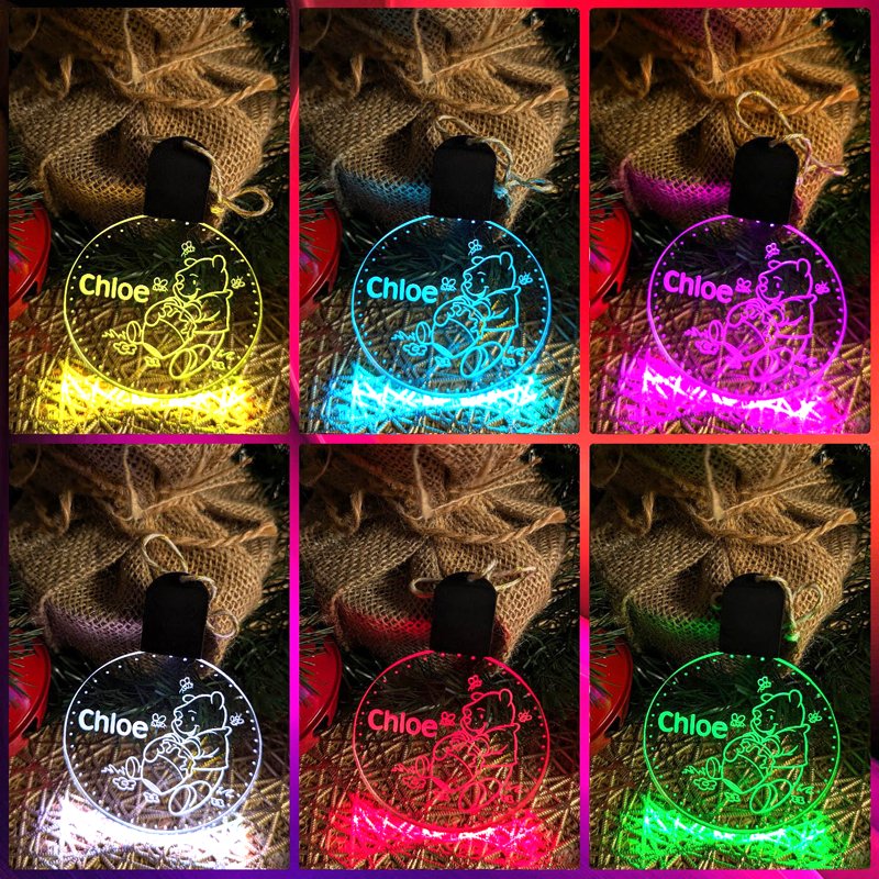 Personalised Pooh Bear Christmas Tree Bauble 3D LED Light Decoration - KustomboxNight Lights & Ambient LightingKustomboxP2 Pooh Standard