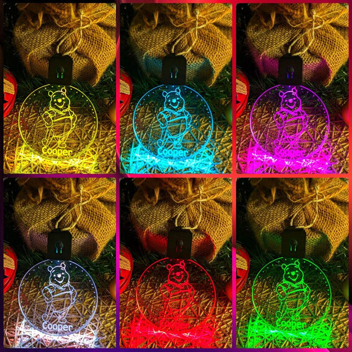 Personalised Pooh Bear Christmas Tree Bauble 3D LED Light Decoration - KustomboxNight Lights & Ambient LightingKustomboxP4 Pooh Standard