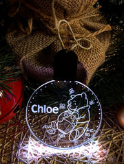 Personalised Pooh Bear Christmas Tree Bauble 3D LED Light Decoration - KustomboxNight Lights & Ambient LightingKustomboxP4 Pooh Standard