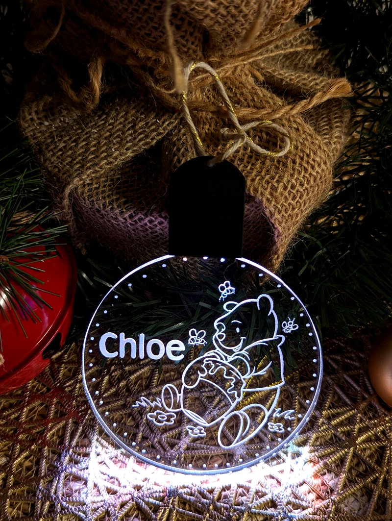 Personalised Pooh Bear Christmas Tree Bauble 3D LED Light Decoration - KustomboxNight Lights & Ambient LightingKustomboxP4 Pooh Standard