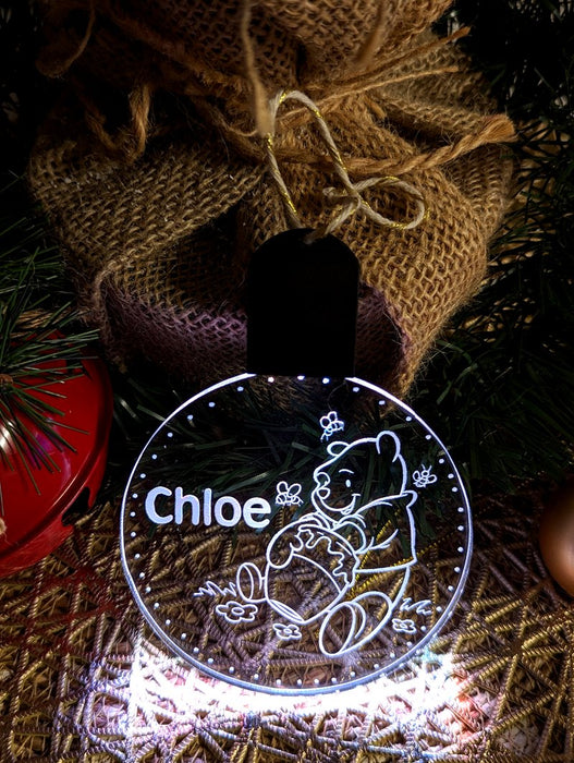 Personalised Pooh Bear Christmas Tree Bauble 3D LED Light Decoration - KustomboxNight Lights & Ambient LightingKustomboxP4 Pooh Standard
