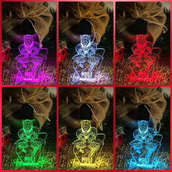 Personalised Spider Man Christmas Tree Bauble 3D LED Light Decoration - KustomboxNight Lights & Ambient LightingKustomboxS1 Spiderman Standard