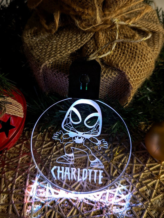 Personalised Spider Man Christmas Tree Bauble 3D LED Light Decoration - KustomboxNight Lights & Ambient LightingKustomboxS1 Spiderman Standard
