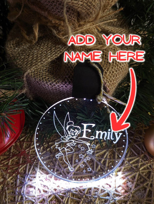Personalised Tinker Bell Fairy Christmas Tree Bauble 3D LED Light Decoration - KustomboxNight Lights & Ambient LightingKustomboxBauble - Standard