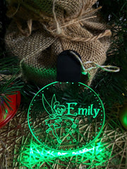 Personalised Tinker Bell Fairy Christmas Tree Bauble 3D LED Light Decoration - KustomboxNight Lights & Ambient LightingKustomboxBauble - Standard