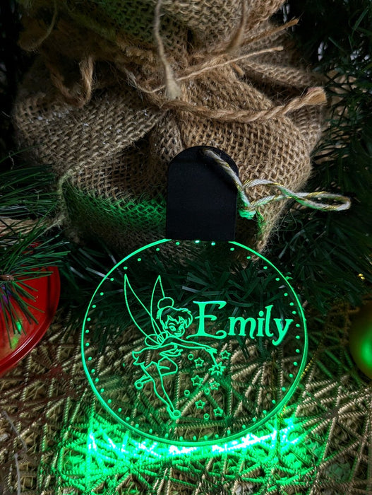 Personalised Tinker Bell Fairy Christmas Tree Bauble 3D LED Light Decoration - KustomboxNight Lights & Ambient LightingKustomboxBauble - Standard