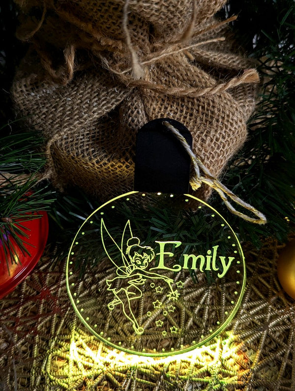 Personalised Tinker Bell Fairy Christmas Tree Bauble 3D LED Light Decoration - KustomboxNight Lights & Ambient LightingKustomboxBauble - Standard