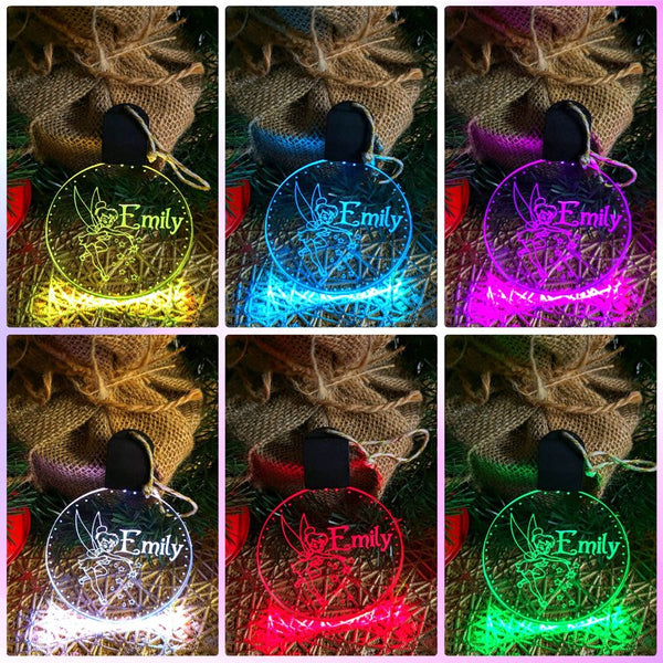 Personalised Tinker Bell Fairy Christmas Tree Bauble 3D LED Light Decoration - KustomboxNight Lights & Ambient LightingKustomboxBauble - Standard
