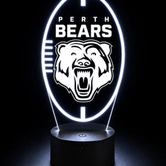 Light-up sign with 'Perth Bears' and a bear logo on a black background