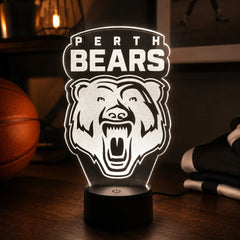 LED lamp with 'Perth Bears' logo on a wooden surface