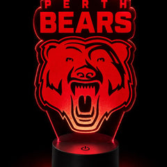 LED lamp with 'Perth Bears' logo featuring a bear's face on a black background