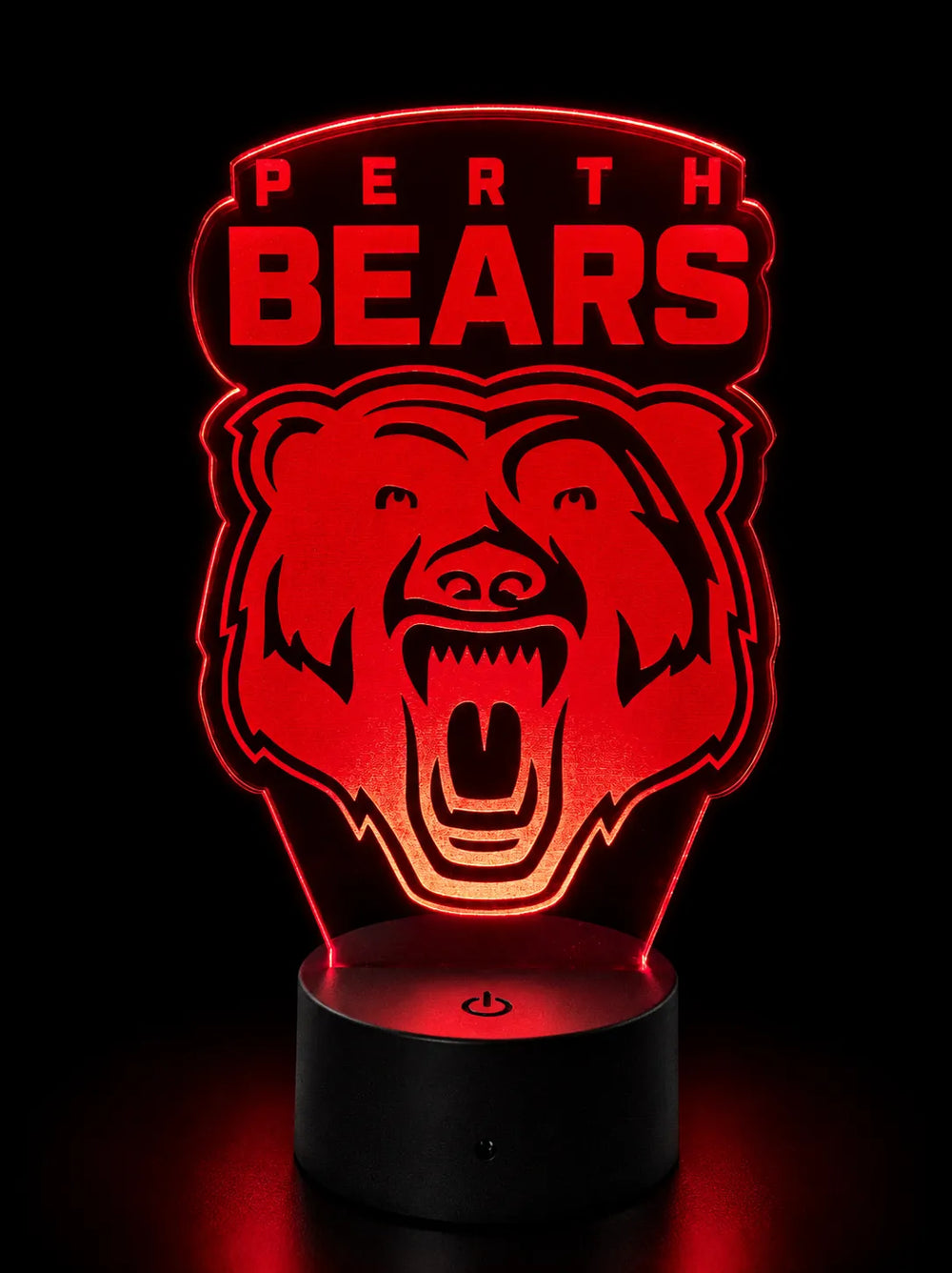 LED lamp with 'Perth Bears' logo featuring a bear's face on a black background
