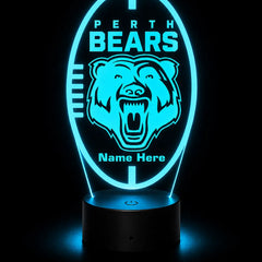 LED lamp with Perth Bears logo and customizable name on a black background