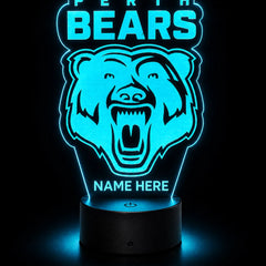 Blue bear head design with 'Perth Bears' text on a black background