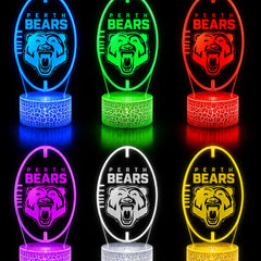 Set of six Perth Bears-themed night lights in different colors on a black background.