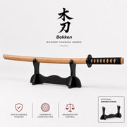 Plain Timber Wooden Daito Bokken Training Sword | Samurai Katana Practice Sword - Kustomboxwooden training swordKustombox1 x Plain Timber Bokken Sword + Stand