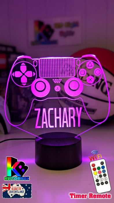 Playstation PS Controller Personalised Name - 3D LED Night Light 7 Colours + Remote Control - KustomboxNight Lights & Ambient LightingKustomboxStandard SizeBlack Base