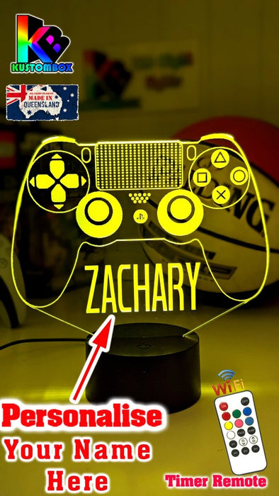 Playstation PS Controller Personalised Name - 3D LED Night Light 7 Colours + Remote Control - KustomboxNight Lights & Ambient LightingKustomboxStandard SizeBlack Base