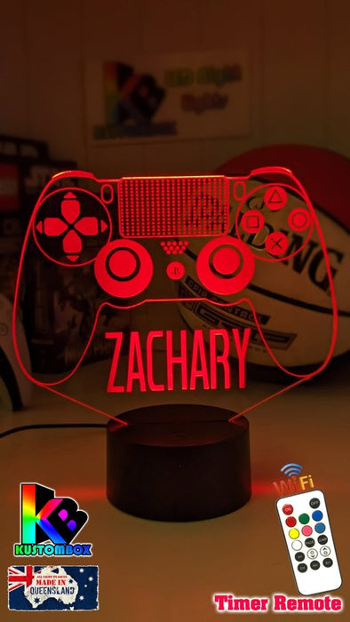 Playstation PS Controller Personalised Name - 3D LED Night Light 7 Colours + Remote Control - KustomboxNight Lights & Ambient LightingKustomboxStandard SizeBlack Base