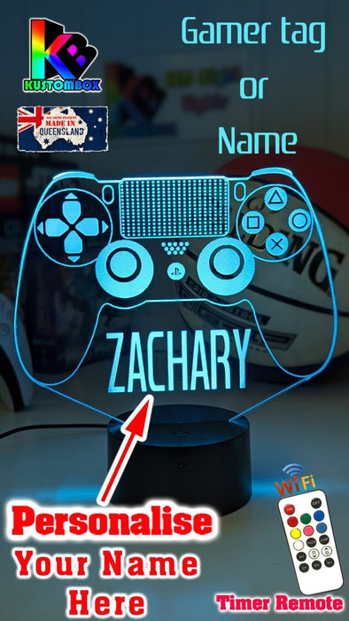 Playstation PS Controller Personalised Name - 3D LED Night Light 7 Colours + Remote Control - KustomboxNight Lights & Ambient LightingKustomboxStandard SizeBlack Base