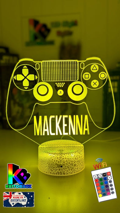 Playstation PS Controller Personalised Name - 3D LED Night Light 7 Colours + Remote Control - KustomboxNight Lights & Ambient LightingKustomboxStandard SizeBlack Base