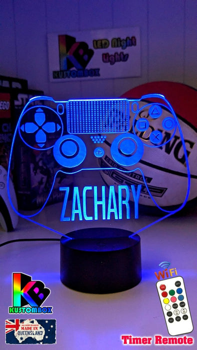 Playstation PS Controller Personalised Name - 3D LED Night Light 7 Colours + Remote Control - KustomboxNight Lights & Ambient LightingKustomboxStandard SizeBlack Base