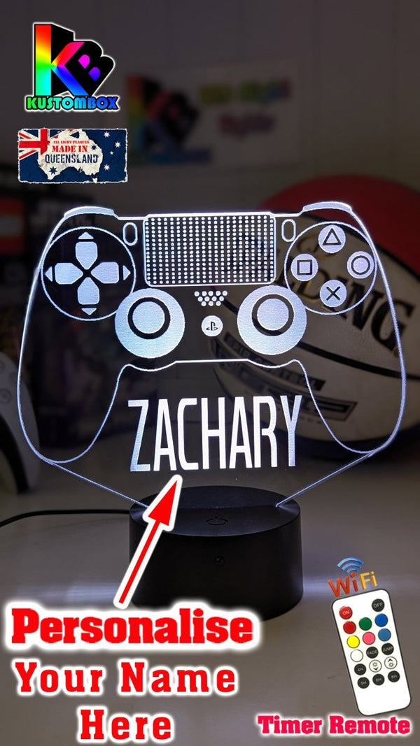 Playstation PS Controller Personalised Name - 3D LED Night Light 7 Colours + Remote Control - KustomboxNight Lights & Ambient LightingKustomboxStandard SizeBlack Base