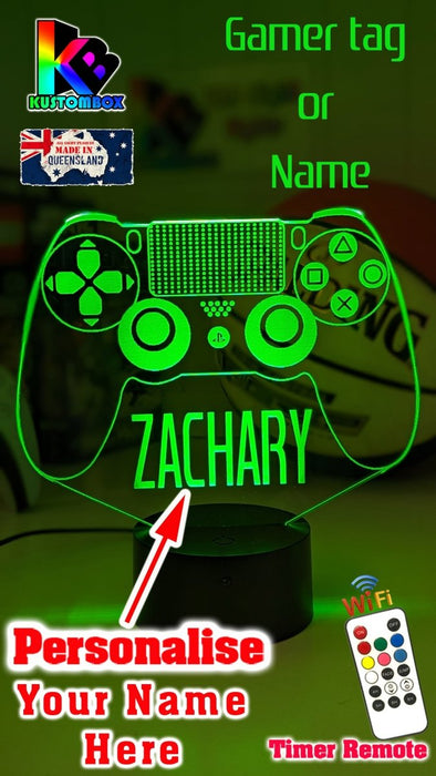 Playstation PS Controller Personalised Name - 3D LED Night Light 7 Colours + Remote Control - KustomboxNight Lights & Ambient LightingKustomboxStandard SizeBlack Base