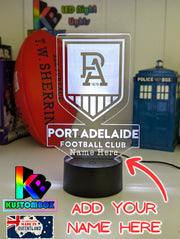 Port Adelaide Power 3D LED light glowing in red, blue, green, yellow, purple, white and more.